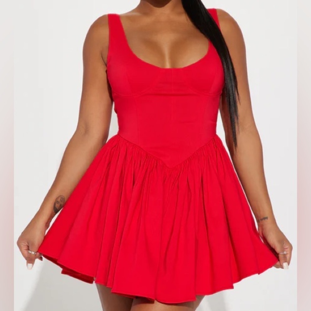 Red twill mini Dress